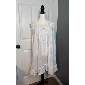Eileen West 2X Short Nightgown Sleeveless COTTON White with Embroidery